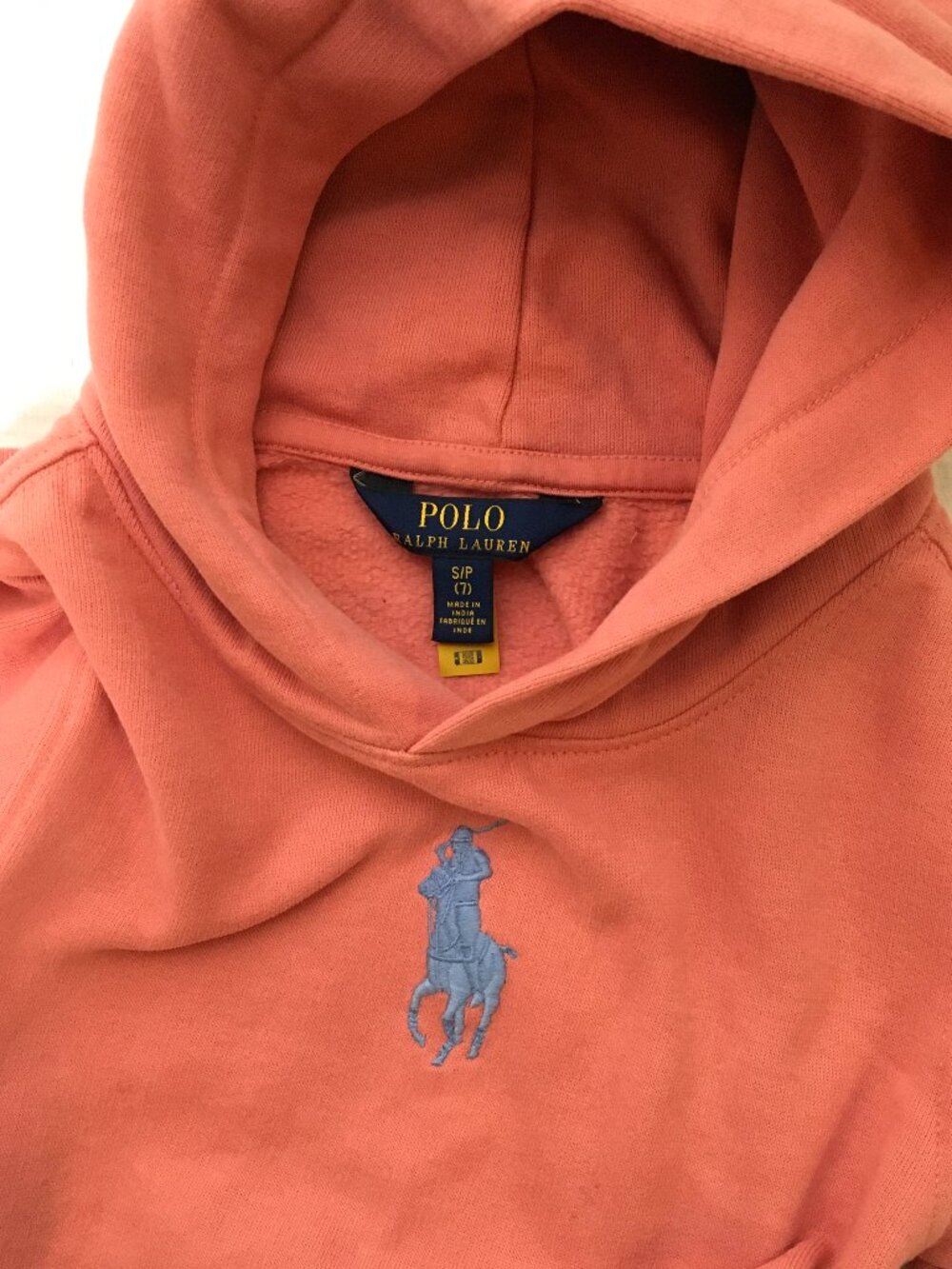 Polo Ralph Lauren Girls S/P (7) Dark Coral Big Blue Pony Hooded Sweatshirt Dress